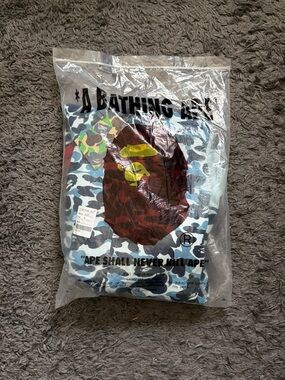 Bape Men Zip Up Sweater - Light Blue Camo with Multi-Color Ape Logo